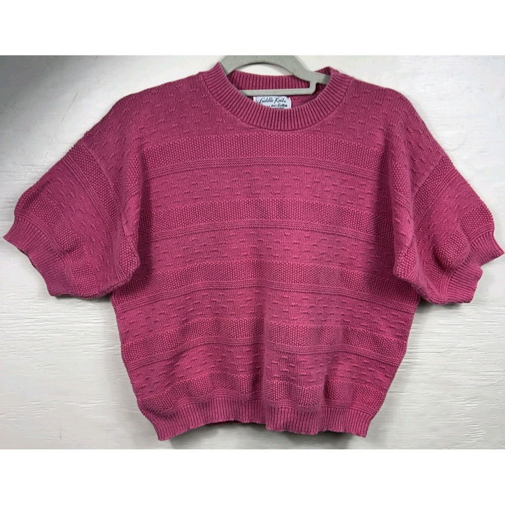 Vintage 80s Cuddle Knit Short‎ Sleeve Cropped Sweater Top Pink